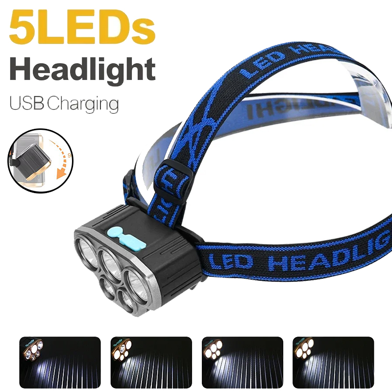 Headlamp Waterproof Rechargeable - Rechargeable 5 LED Headlight Ultra Bright