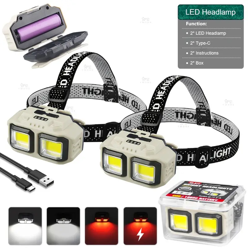 Headlamp Waterproof Rechargeable - COB LED Headlamp Rechargeable Headlight Waterproof