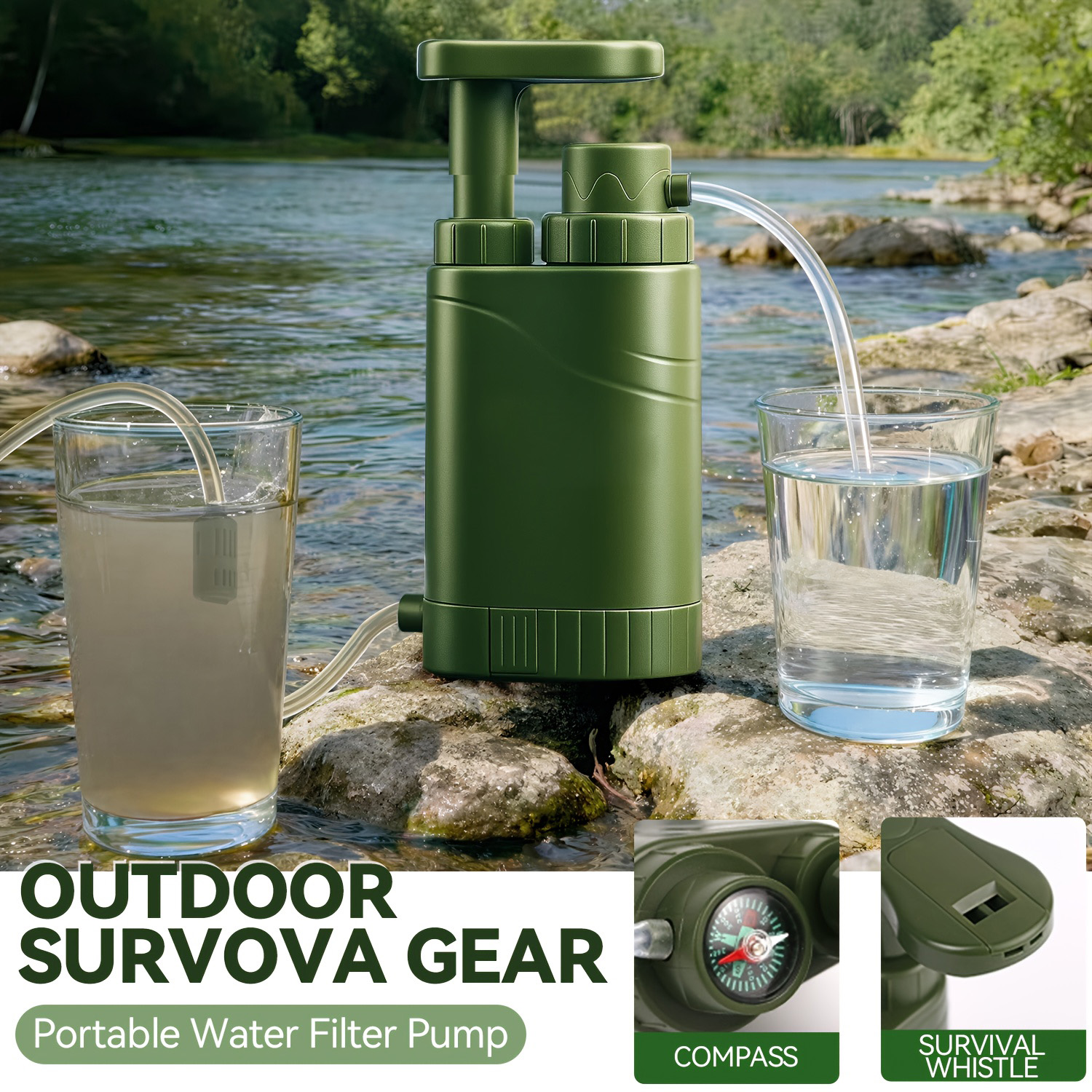 Outdoor Adventure Backpack - Portable Water Purifier Pump with Replaceable