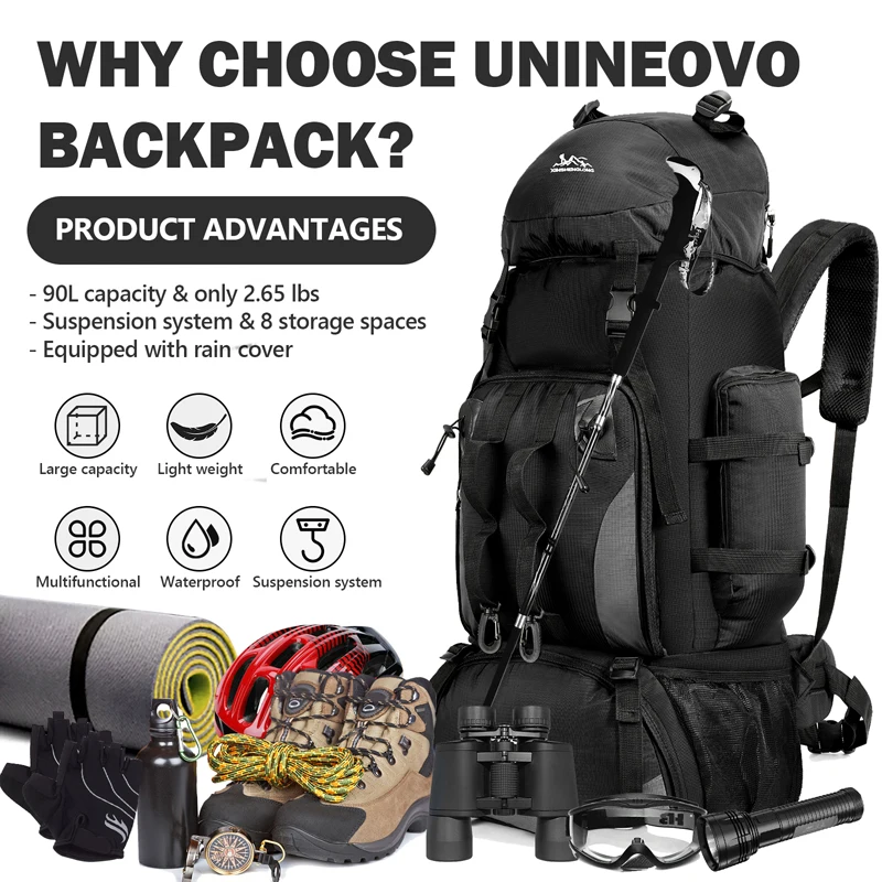 Large 90L Travel Backpack Mili - Outdoor Adventure Backpack 评论和价格