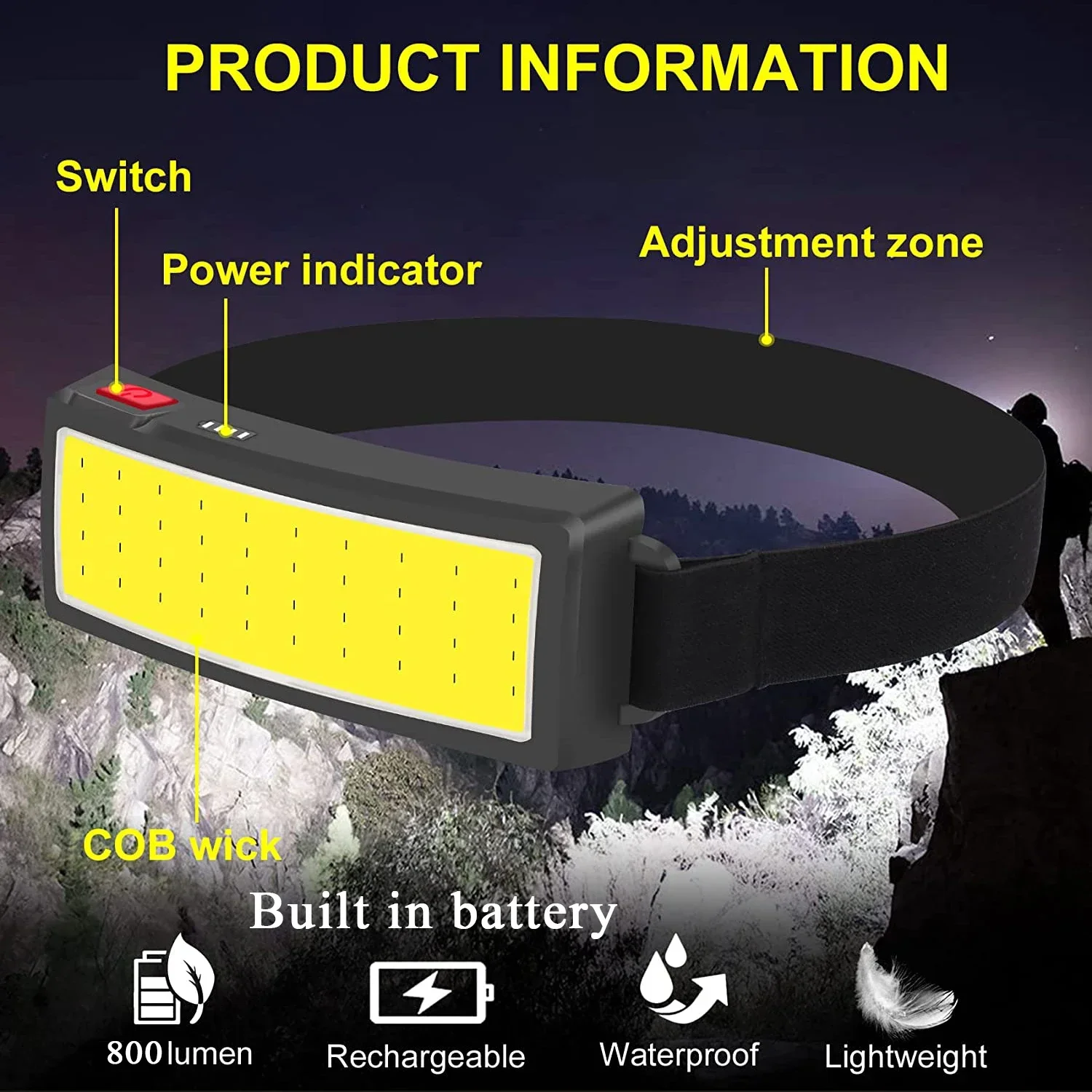 Powerful COB LED Headlamp Type - Headlamp Waterproof Rechargeable 评论和价格