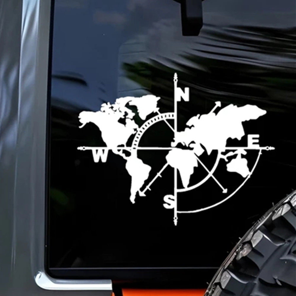 Compass World Map Vinyl Decal, - Outdoor Adventure World 评论和价格